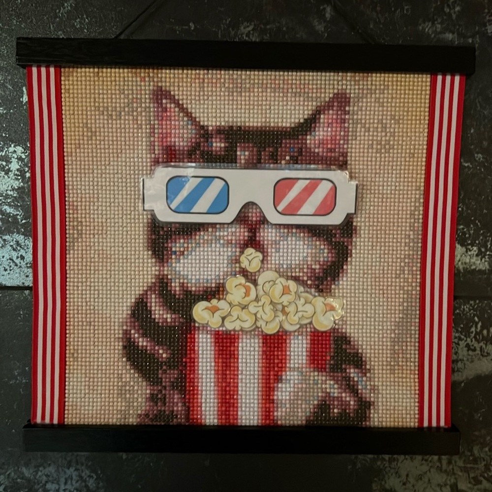 Custom Framed Art-Diamond Painting-Popcorn Kitty